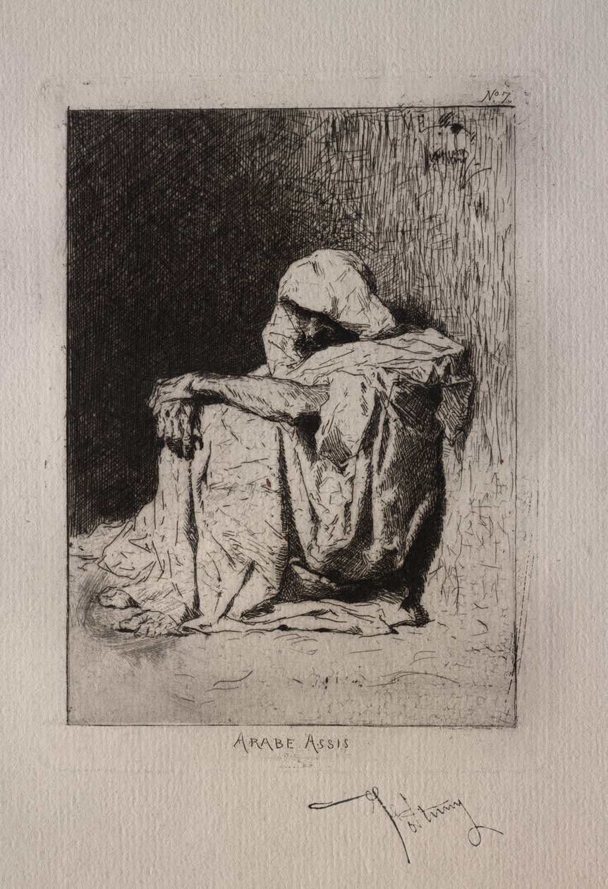 Arab siedzący z rękami skrzyżowanymi na kolanach. autorstwa Mariano José María Bernardo Fortuny y Carbó