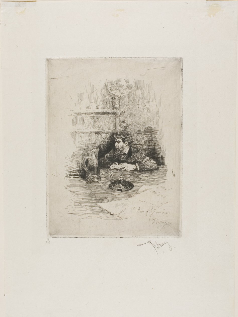 Portret Eduardo Zamaçois, hiszpańskiego malarza autorstwa Mariano Fortuny y Marsal