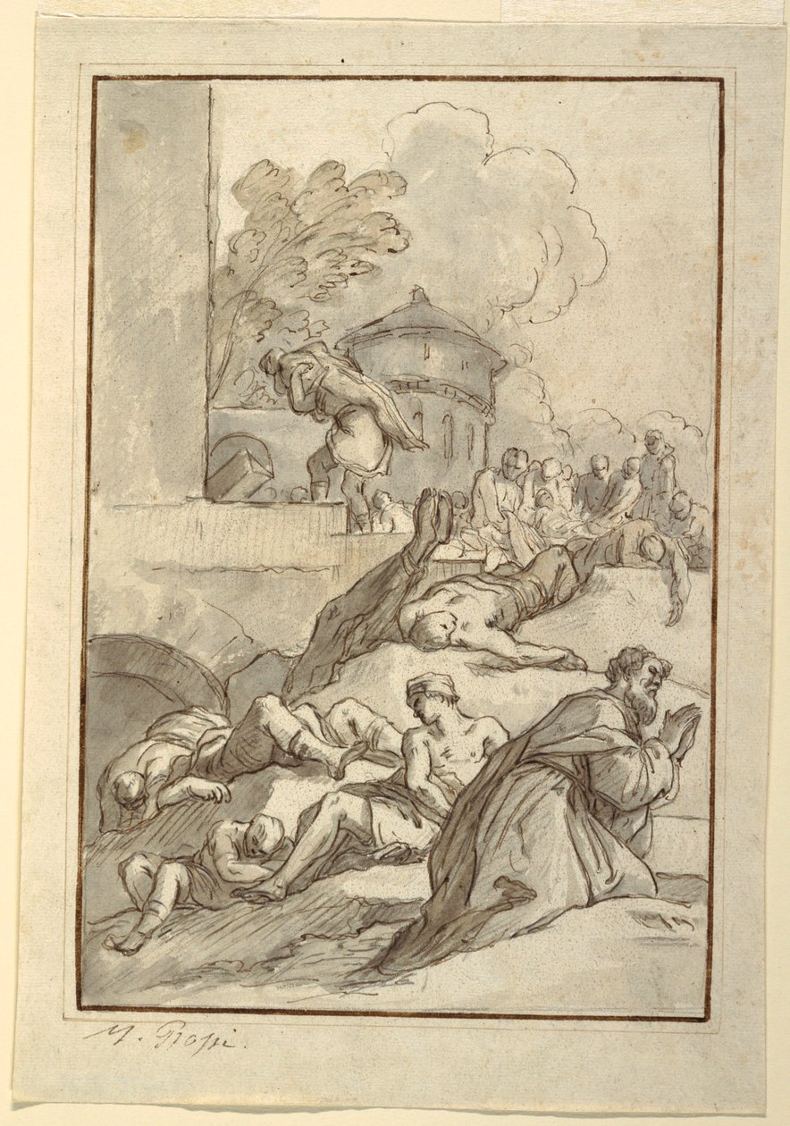 Rysunek, Studium świętego podczas zarazy, ok. 1790 r. autorstwa Mariano Rossi