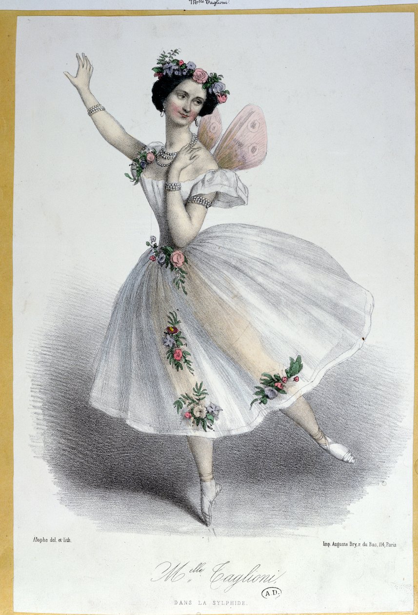 Maria Taglioni (1804-84) w "Sylfidce, pamiątce pożegnania", ok. 1832 r. autorstwa Marie Alexandre Alophe