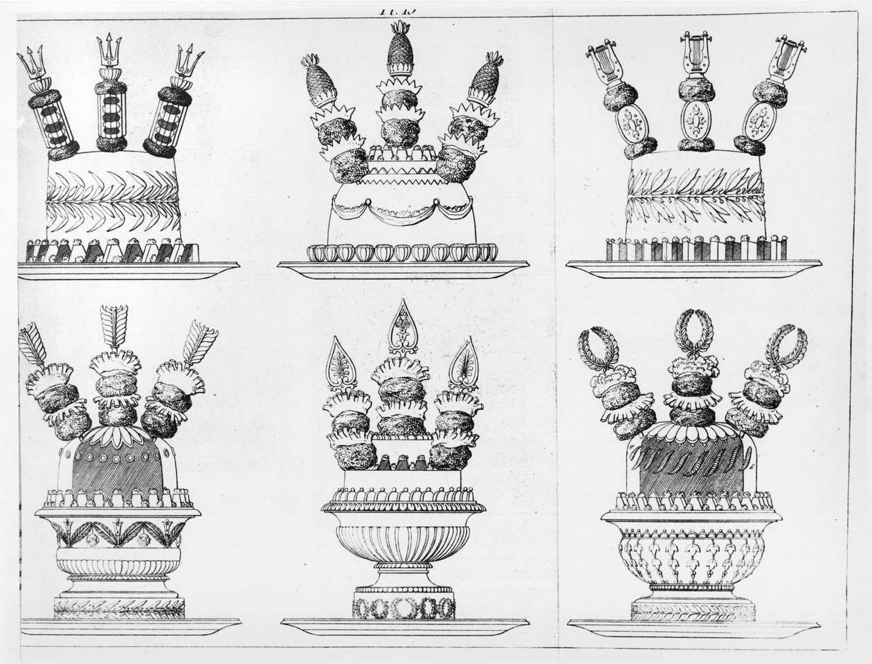 Projekty dekoracji żywności z „Le Cuisinier parisien” Antoine Careme, opublikowane w 1842 r. autorstwa Marie Antoine Careme