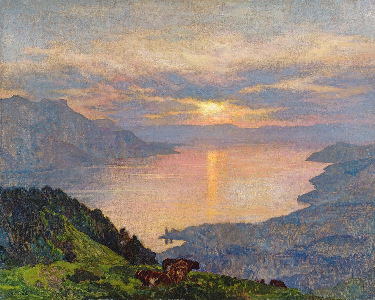 Zachód słońca nad Jeziorem Genewskim, 1907 autorstwa Marie Auguste Emile Rene Menard