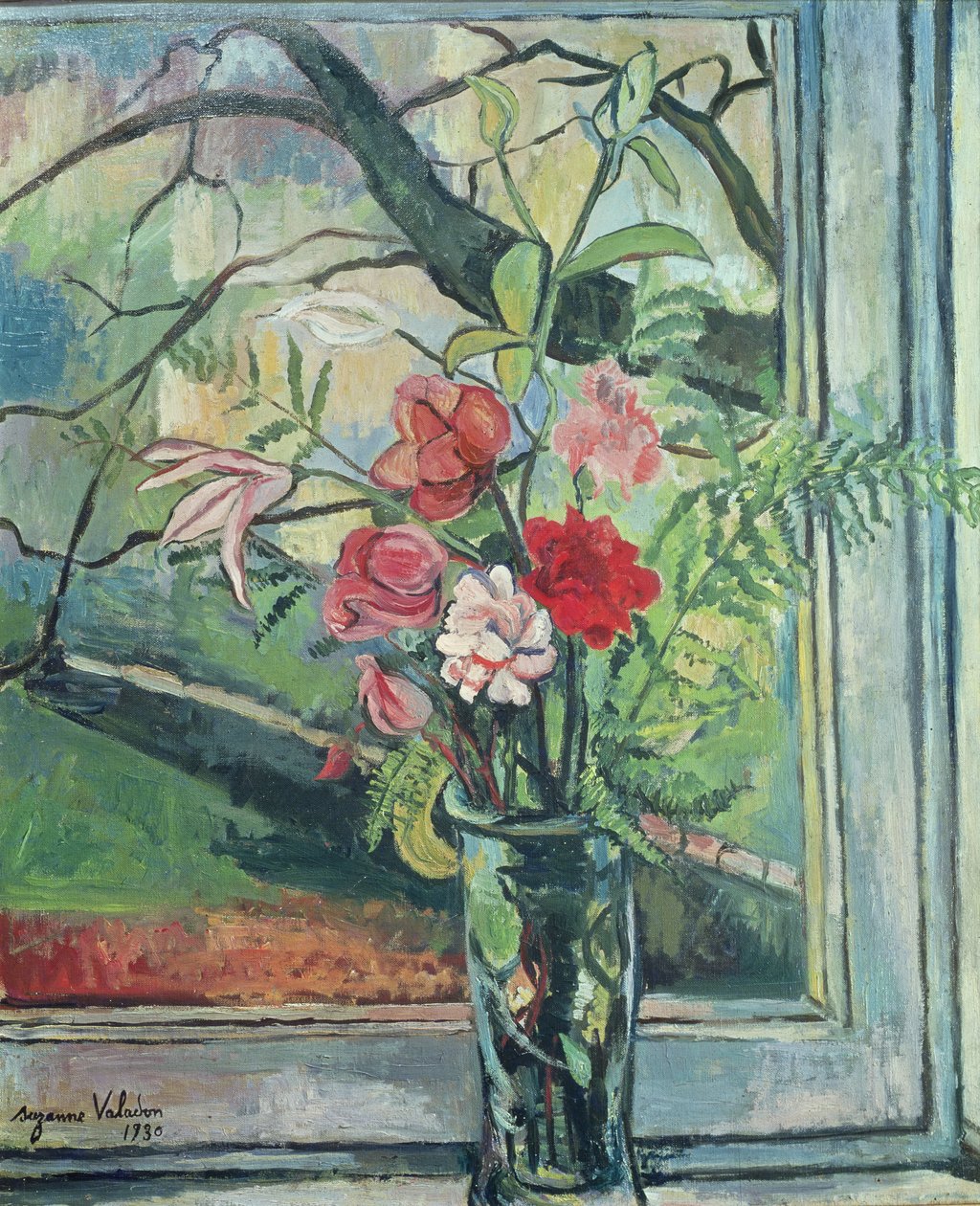 Bukiet kwiatów przed oknem, 1930 autorstwa Marie Clementine (Suzanne) Valadon