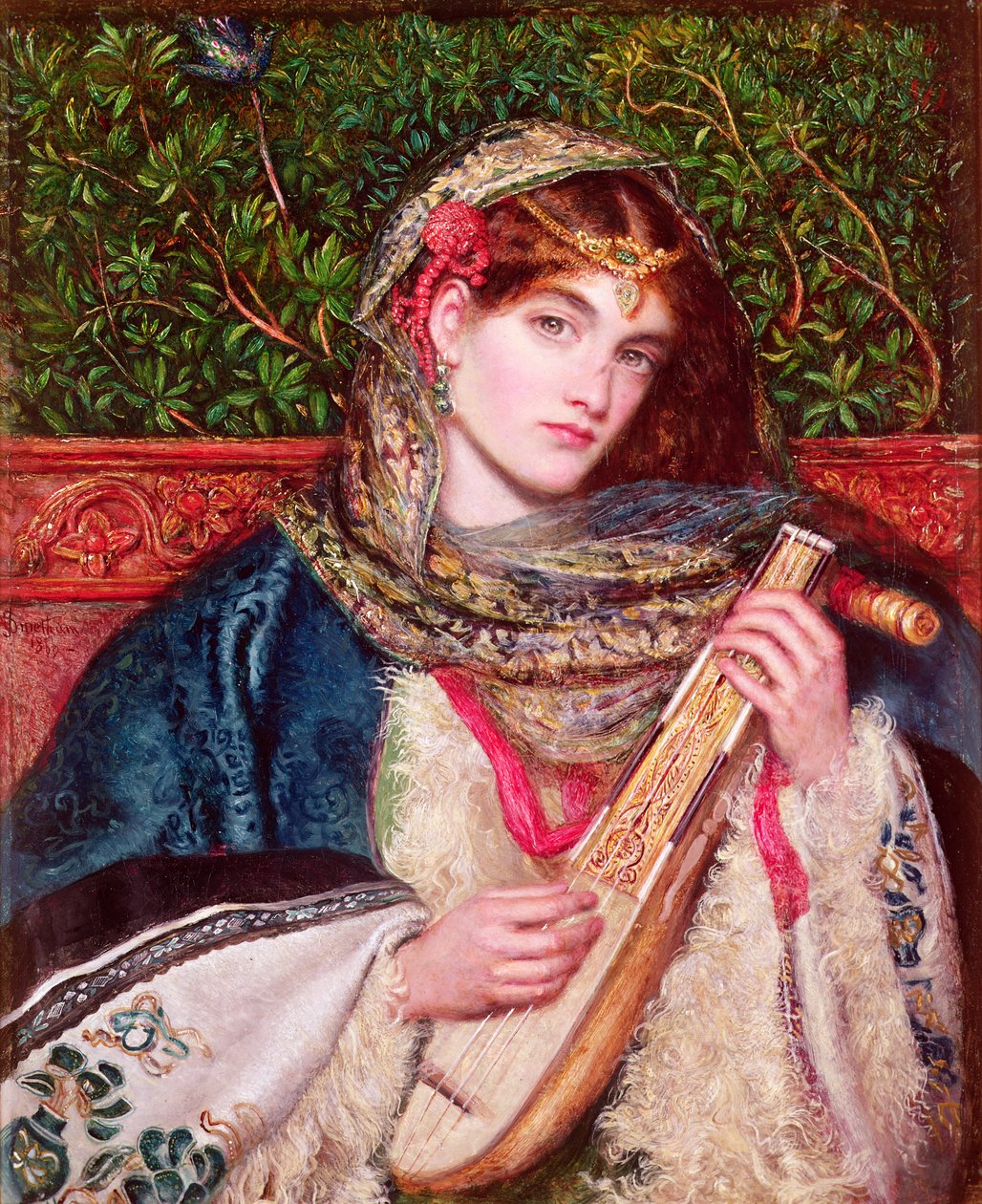 Dziewczyna grająca muzykę autorstwa Marie Spartali Stillman