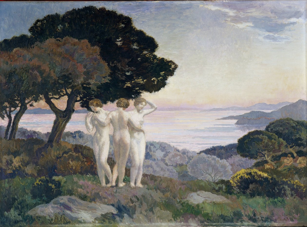 Trzy Gracje Obraz Emile rene Menarda (1861-1930) XX wiek Obowiązkowa wzmianka: Kolekcja fundacja względy de Prowansji, Marsylia autorstwa Marie Auguste Emile Rene Menard