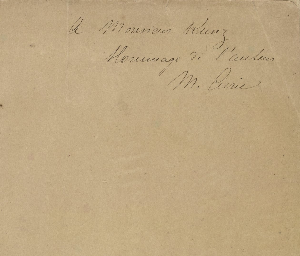 Dla Monsieur Kunz Hołd od autorki M. Curie. autorstwa Marie Curie