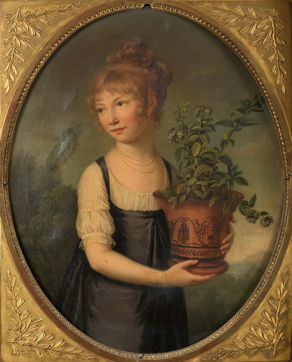 Madame Larsonnier z domu Edmée Gabiou jako mała dziewczynka z etruskim wazonem. autorstwa Marie Elisabeth Lemoine