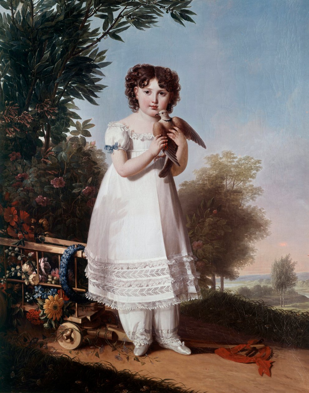 Portret u stóp Napoleona Elisy Bacciochi, księżnej Piombino (córki Elisy Bonaparte i księcia Feliksa Bacciochi) (przyszła hrabina Camerata) (1806-1869) Obraz Marie Guilhelmine Benoist (1768-1826) 1810 nd. 1,46x1,14 m² autorstwa Marie Guilhelmine Benoist