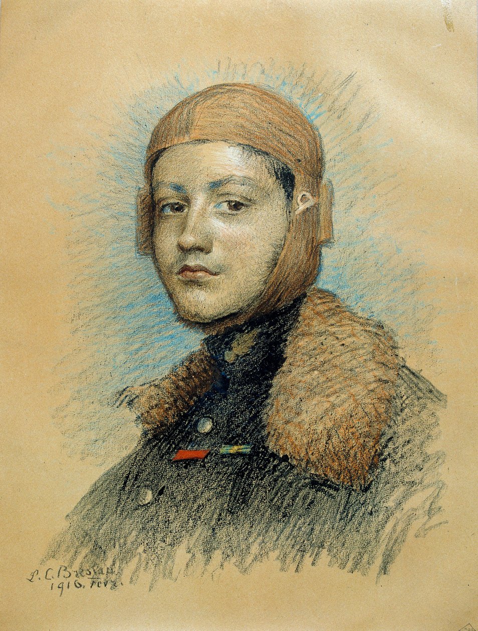Portret Georgesa Guynemera (1894-1917), francuskiego pilota wojennego. Rysunek z lutego 1916. Rysunek Marie Louise Catherine Breslau (1856-1928) ec.suis. autorstwa Marie Louise Catherine Breslau