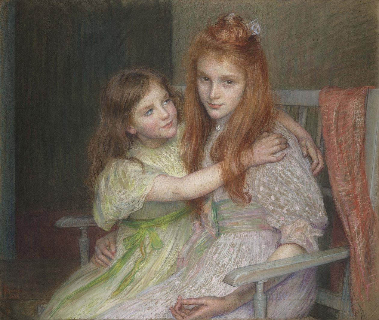 Dwie dziewczyny siedzące na ławce autorstwa Marie Louise Catherine Breslau