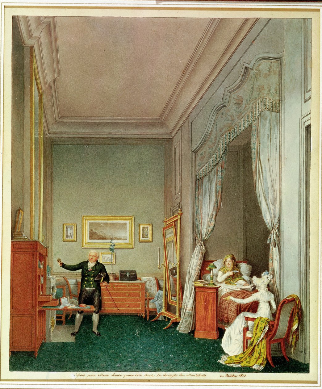 Sypialnia cesarzowej z księżną de Montebello i Jean-Nicolas Corvisart (1755-1821) październik 1813 autorstwa Marie Louise de Hapsburg Lorraine