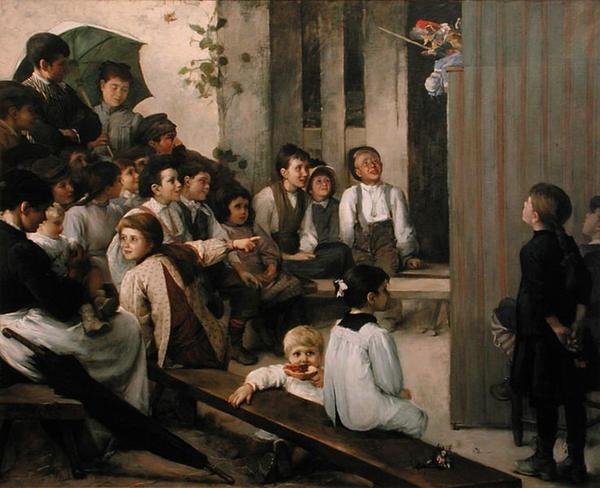 Guignol we wsi (olej na płótnie) autorstwa Marie Mrs Dujardin Beaumetz Petiet