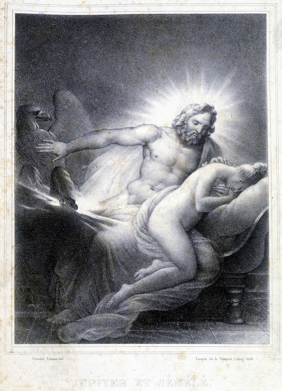 Jowisz i Semelee. Litografia wykonana przez Coupin de Couprie w 1826 roku. autorstwa Marie Philippe Coupin de la Couperin