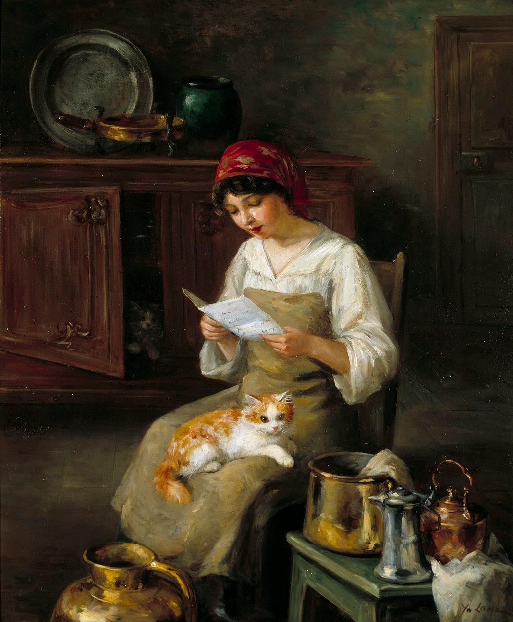 Młoda kobieta czyta list. Obraz Marie-Yvonne Laur Dite Yo (1879-1943) autorstwa Marie Yvonne Yo Laur