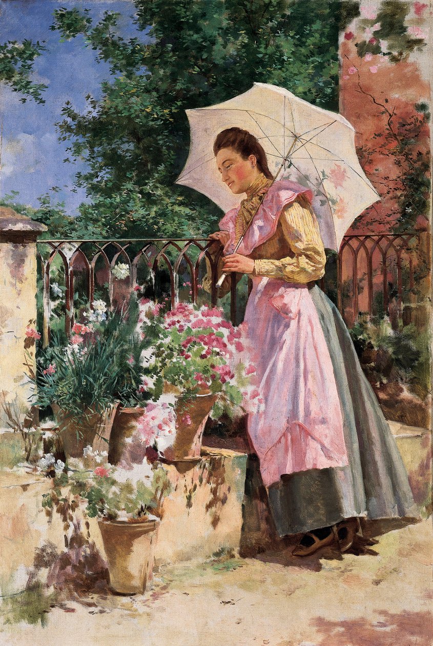 „Dama z parasolem” Obraz Isidoro Marin Gares (1863-1926) Grenada z końca XIX wieku. Muzeum Sztuk Pięknych w Granadzie. autorstwa Marin Isidoro Gares