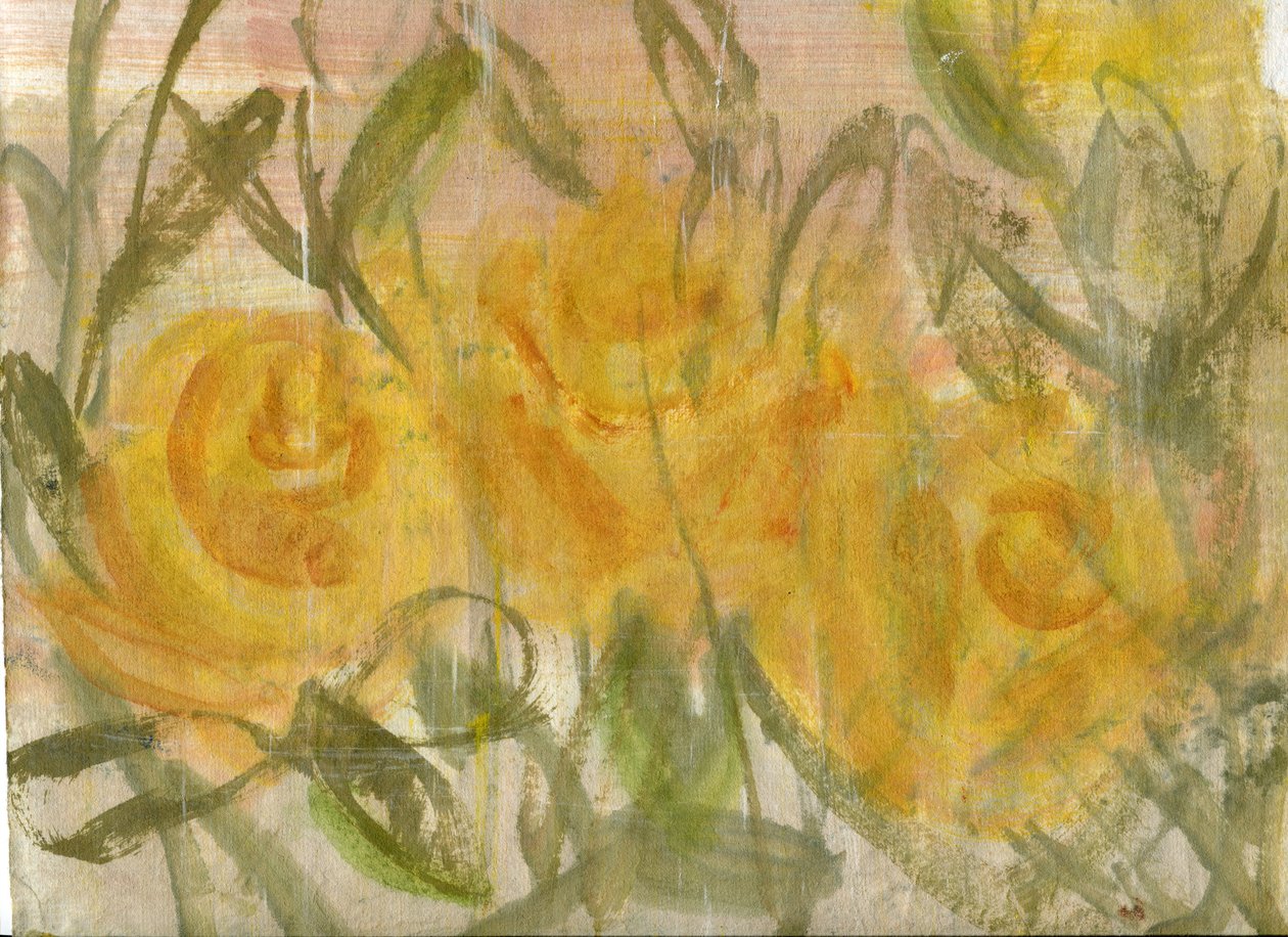 Roses gialle 1, 2020 (olej i mieszane media na papierze A4) autorstwa Marina Falco