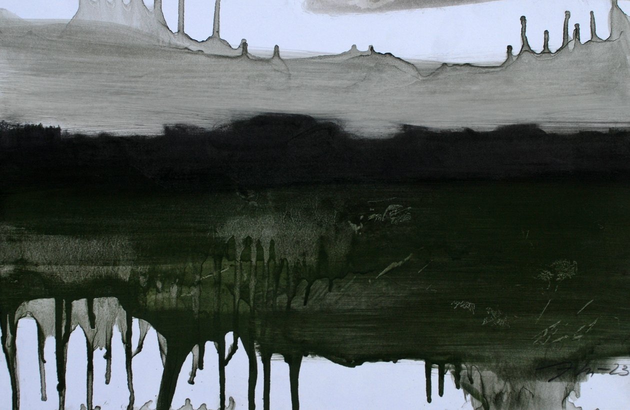 Unseen Landscape, 2023 (olej i węgiel na papierze) autorstwa Marina Falco