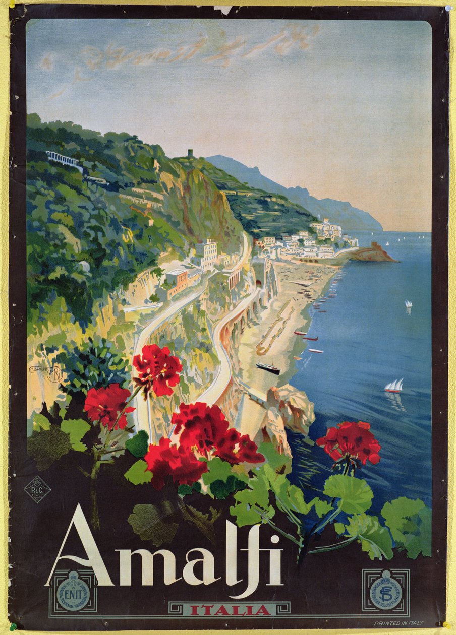 Plakat reklamujący Wybrzeże Amalfi autorstwa Mario Borgoni
