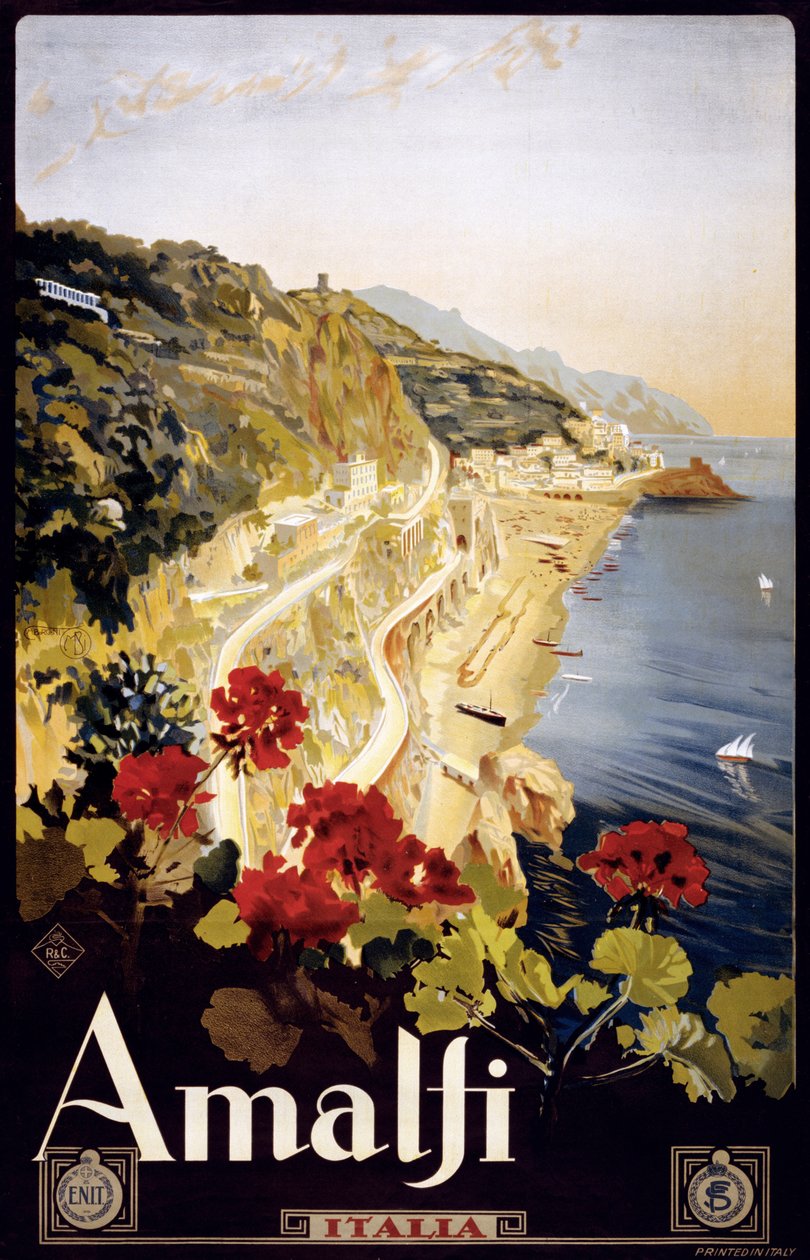 Plakat podróżny Wybrzeża Amalfi, c.1910 (litografia) autorstwa Mario Borgoni
