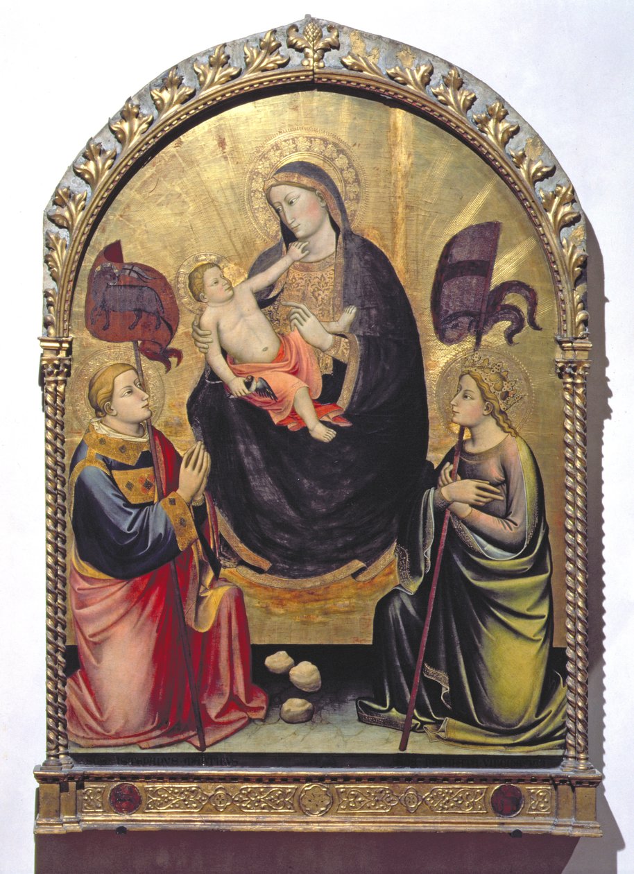Madonna z Dzieciątkiem i św. Szczepanem oraz św. Urszulą (tempera na płycie) autorstwa Mariotto di Nardo
