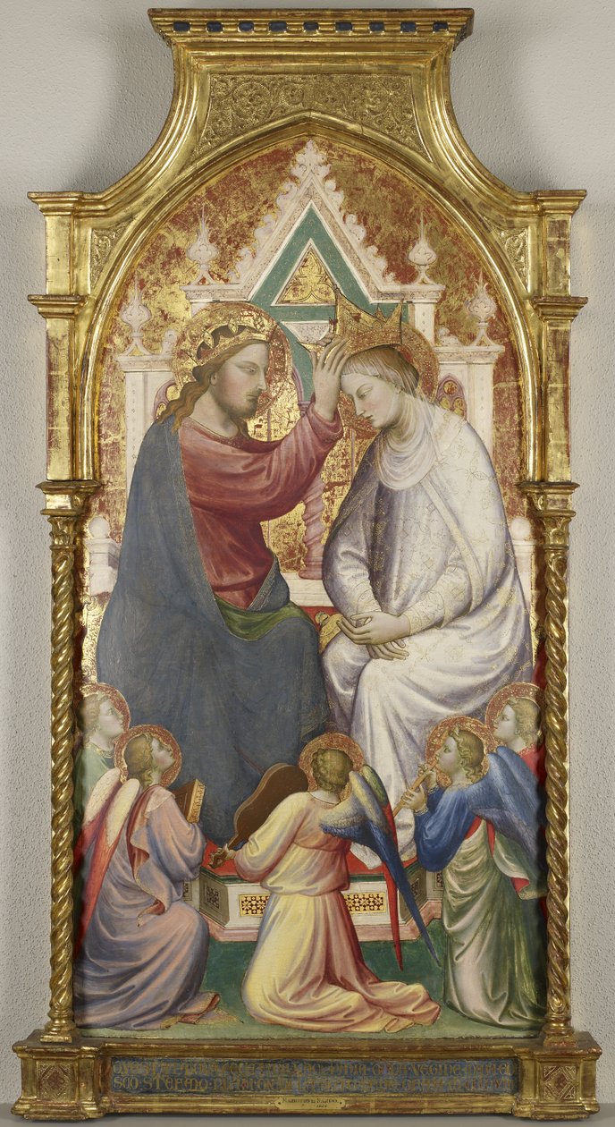 Koronacja Dziewicy z pięcioma muzykującymi aniołami, 1408 (tempera na płycie topolowej) autorstwa Mariotto di Nardo