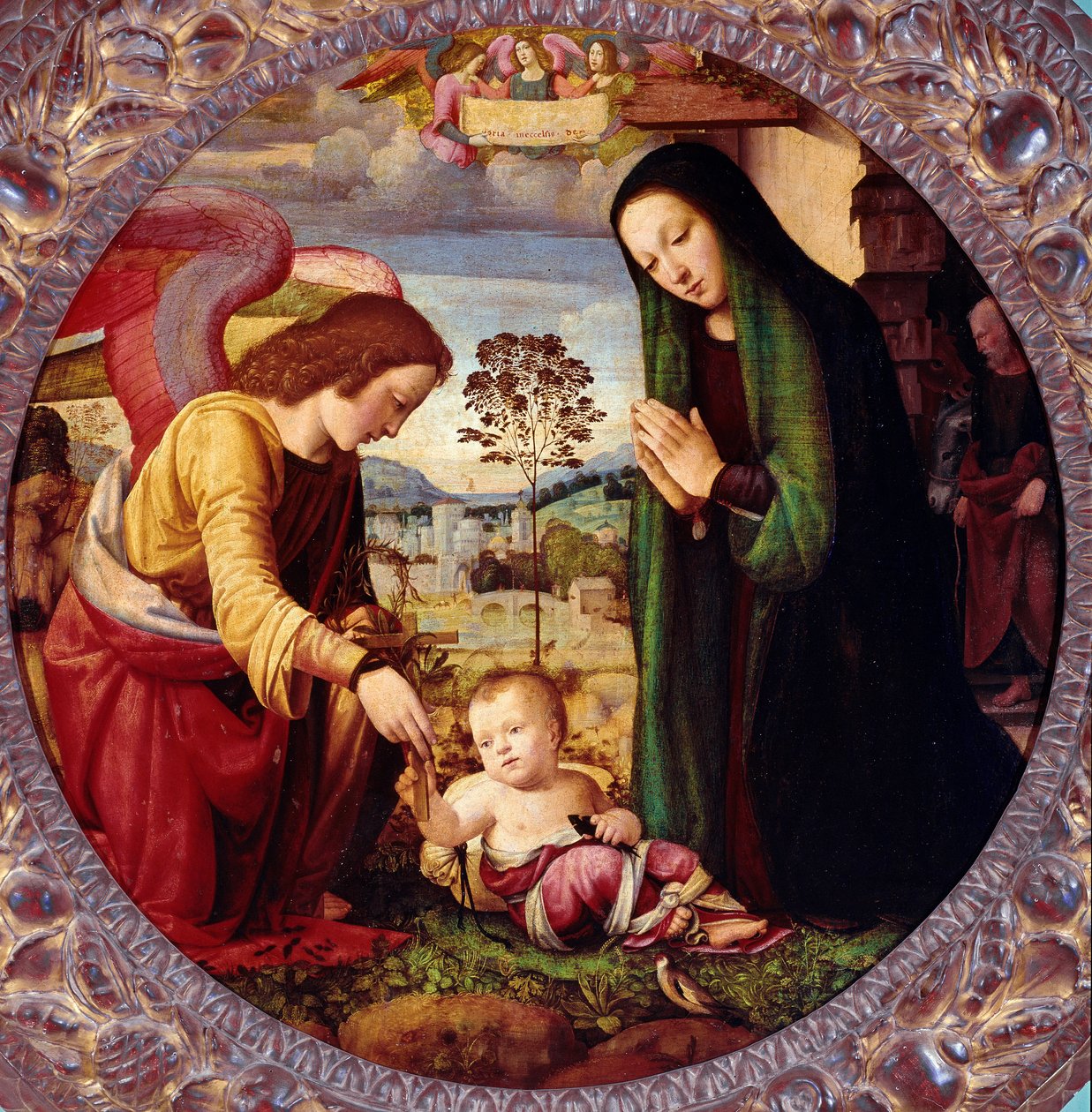 Święta Rodzina z Aniołem Obraz Mariotto Albertinelli (1474-1515) Florencja, Palazzo Pitti, Galleria Palatina autorstwa Mariotto Albertinelli