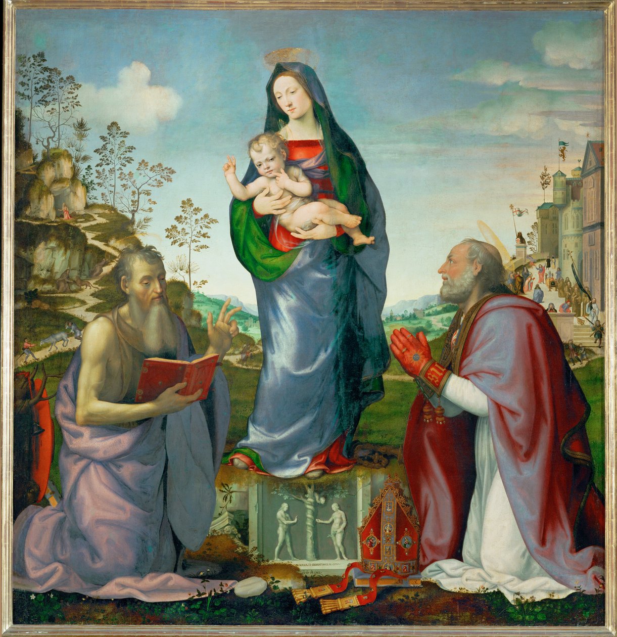 Święty Jerome i święty Zenobe adorujący Dzieciątko Jezus ... autorstwa Mariotto Albertinelli
