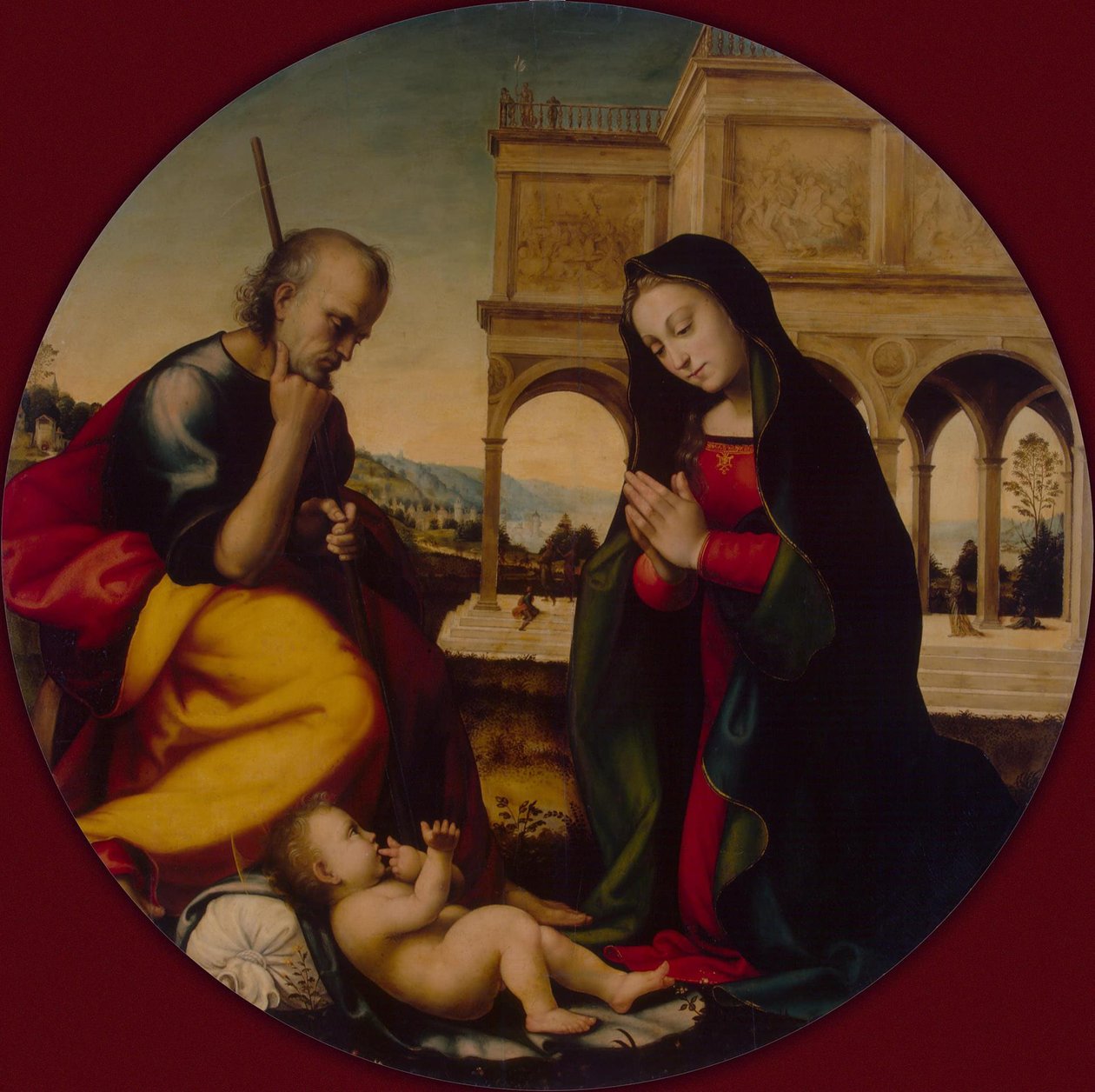 Adoracja Dzieciątka Jezus, c. 1500 autorstwa Mariotto Albertinelli
