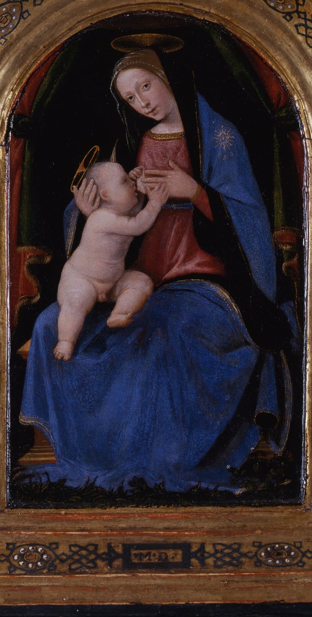 Tryptyk, panel centralny: Maria lactans na tronie, 1500 autorstwa Mariotto Albertinelli