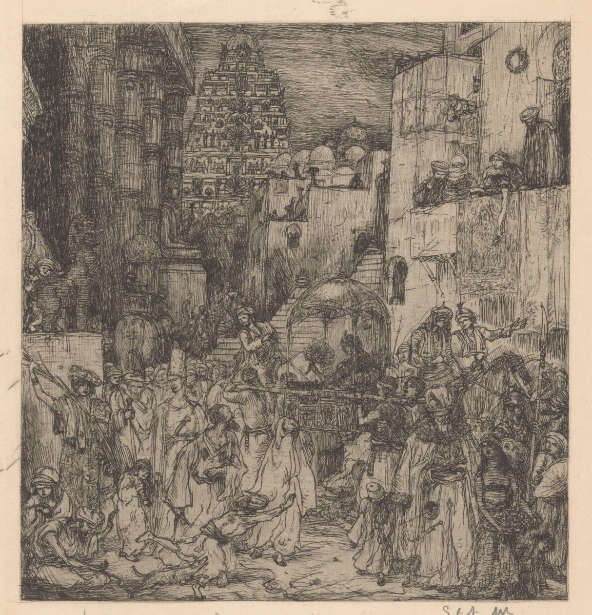 Tłum wypełnił ulice grobową radością autorstwa Marius Bauer (signed by artist)
