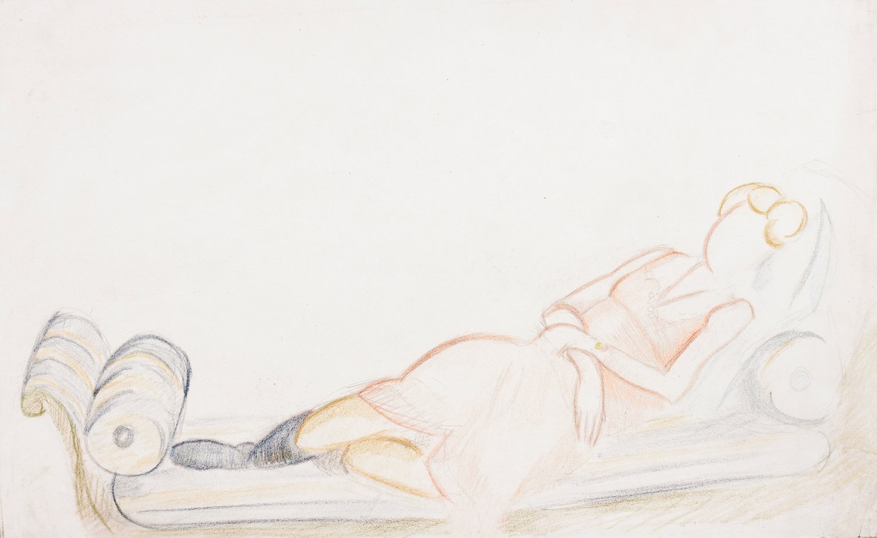 Christine Mavrogordato na leżance, ok. 1928 (ołówek i kredka na papierze) autorstwa Mark Gertler