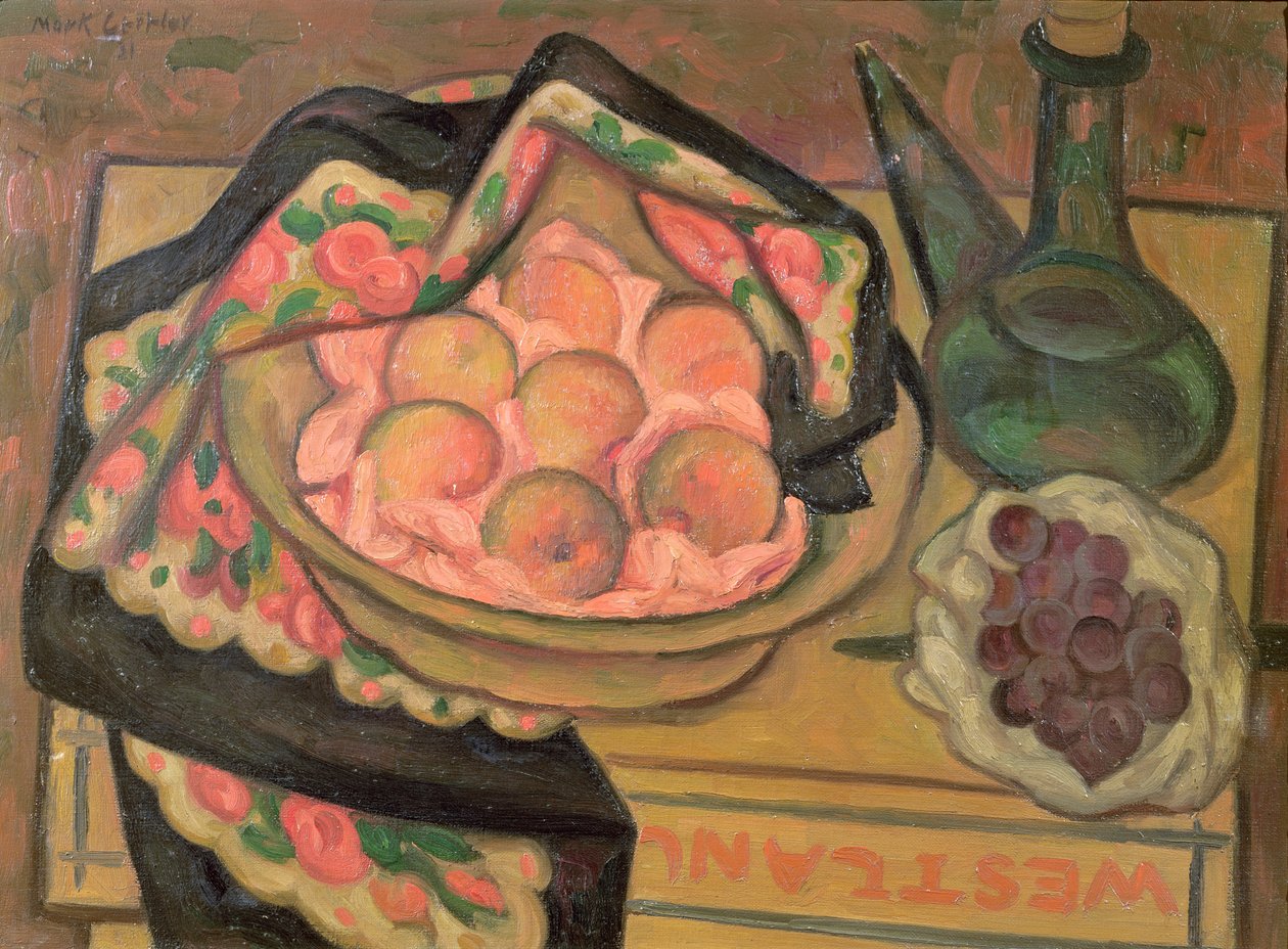 Brzoskwinie i zielona butelka, 1931 autorstwa Mark Gertler