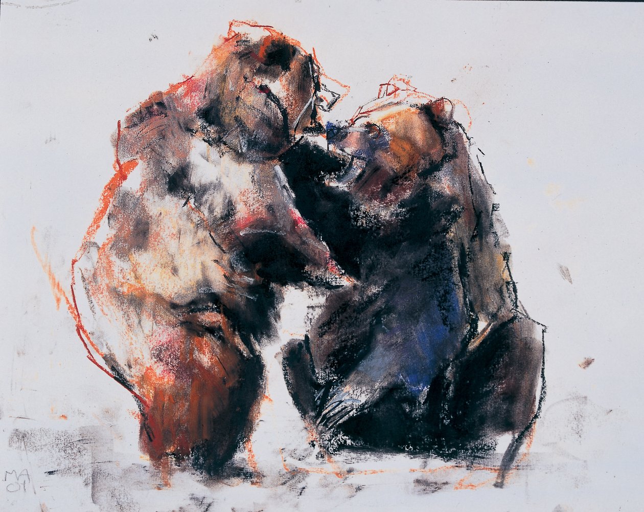 Europejskie niedźwiedzie brunatne, 2001 (węgiel i conte na papierze) autorstwa Mark Adlington