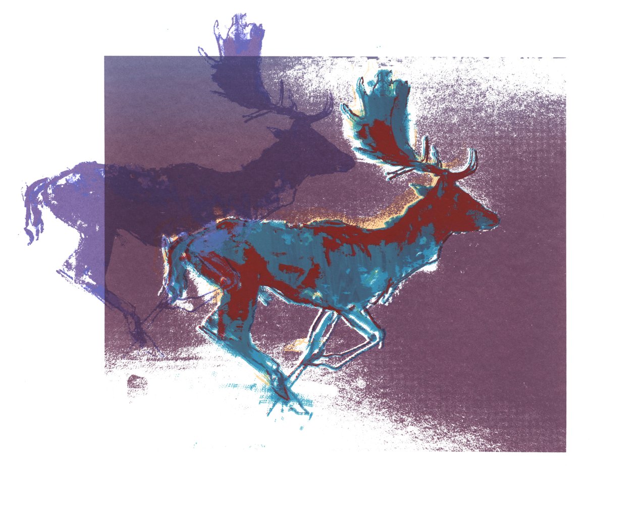 Fallow Bucks (niebieski czerwony, fioletowy), 2015, (sitodruk) autorstwa Mark Adlington