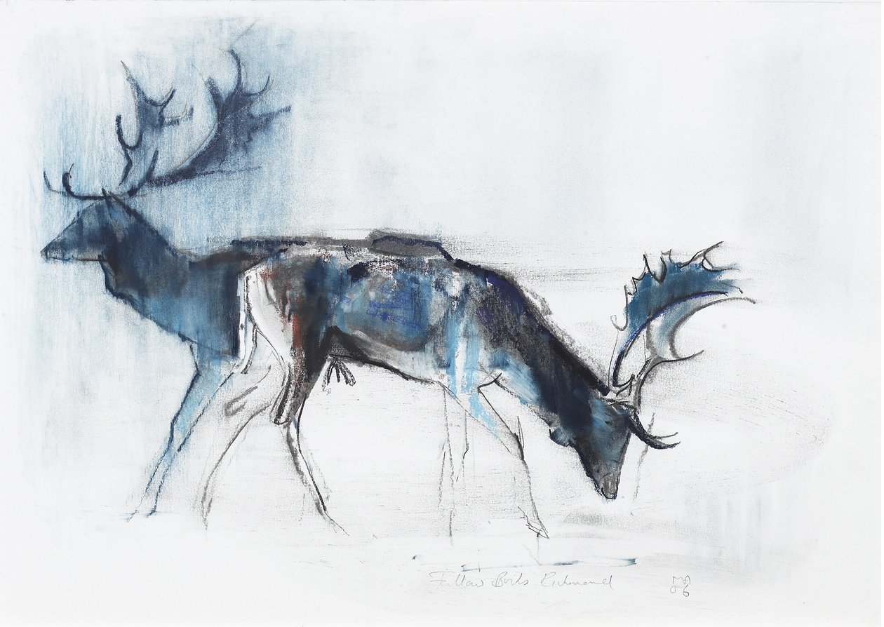 Fallow Bucks, Richmond, 2006 (węgiel i conte na papierze) autorstwa Mark Adlington