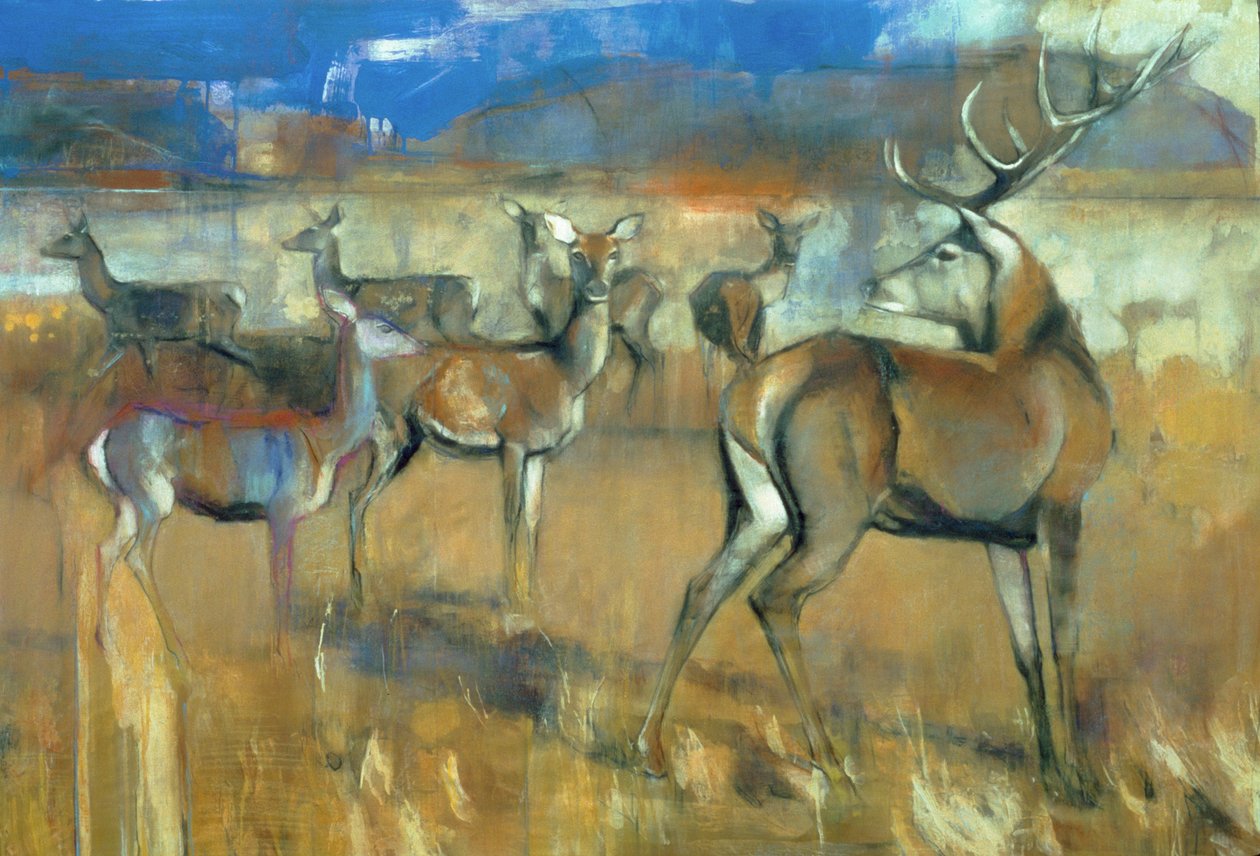Gathering Deer, 1998 (media mieszane i kolaż na papierze) autorstwa Mark Adlington