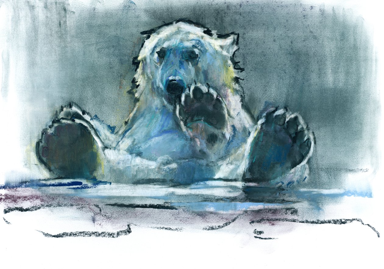 Łaźnia lodowa, 2016, (conté i pastel na papierze) autorstwa Mark Adlington