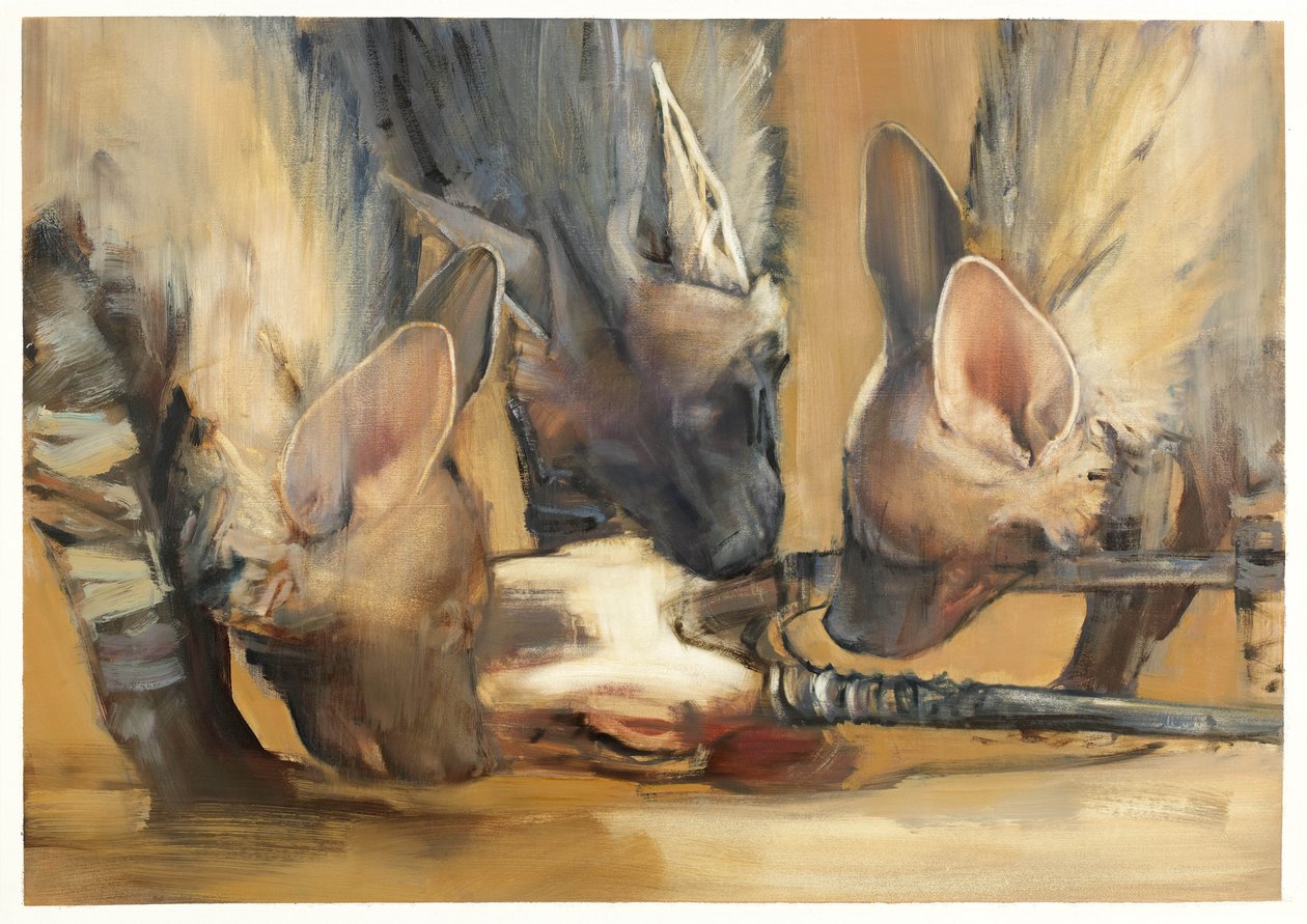 Pack Attack (Młode hieny pręgowane) (olej na papierze) autorstwa Mark Adlington