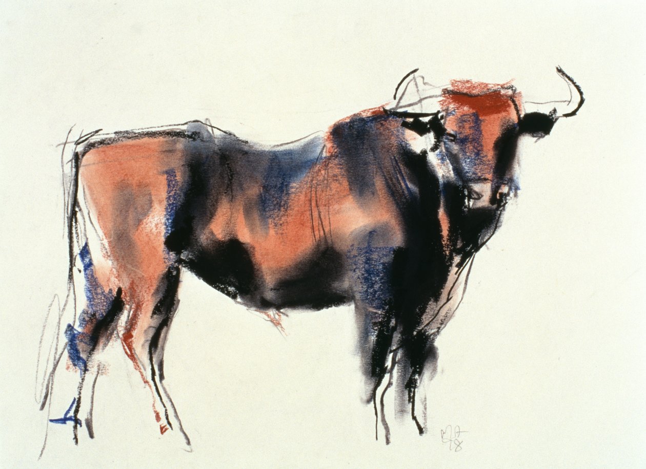 Red Bull, 1998 (grafit, conte i węgiel na papierze) autorstwa Mark Adlington