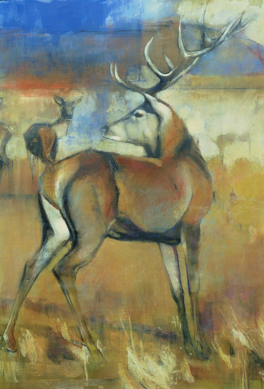 Czerwony jeleń, fragment Gathering Deer, 1998 technika mieszana i kolaż na papierze z 117689 autorstwa Mark Adlington