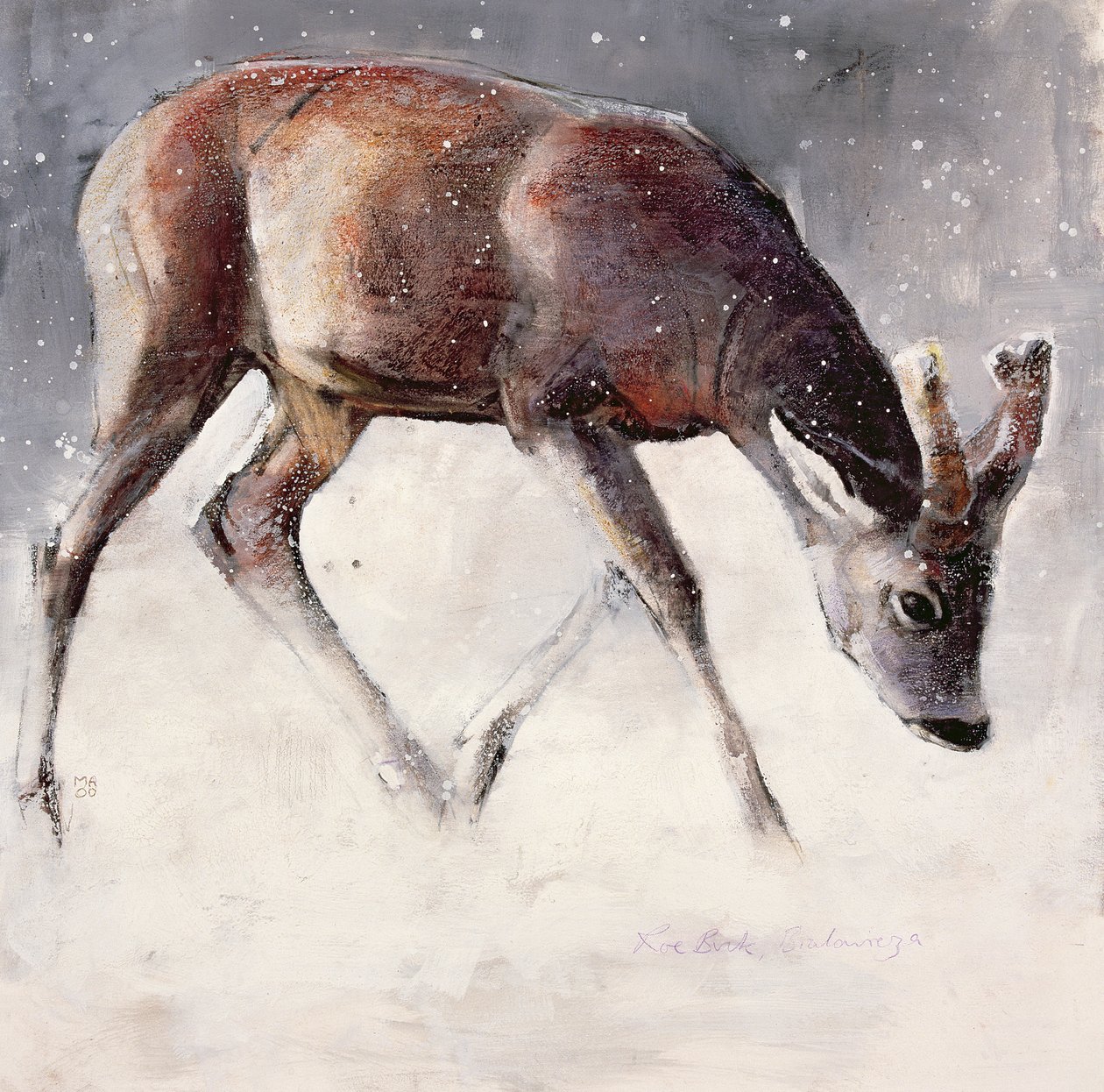 Roe Buck, Zima, 2000 (media mieszane na papierze) autorstwa Mark Adlington