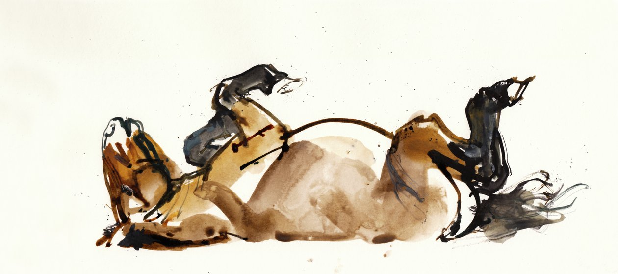Toczący się koń (Przewalski), 2013 (tusz Sennelier, akwarela i gwasz) autorstwa Mark Adlington