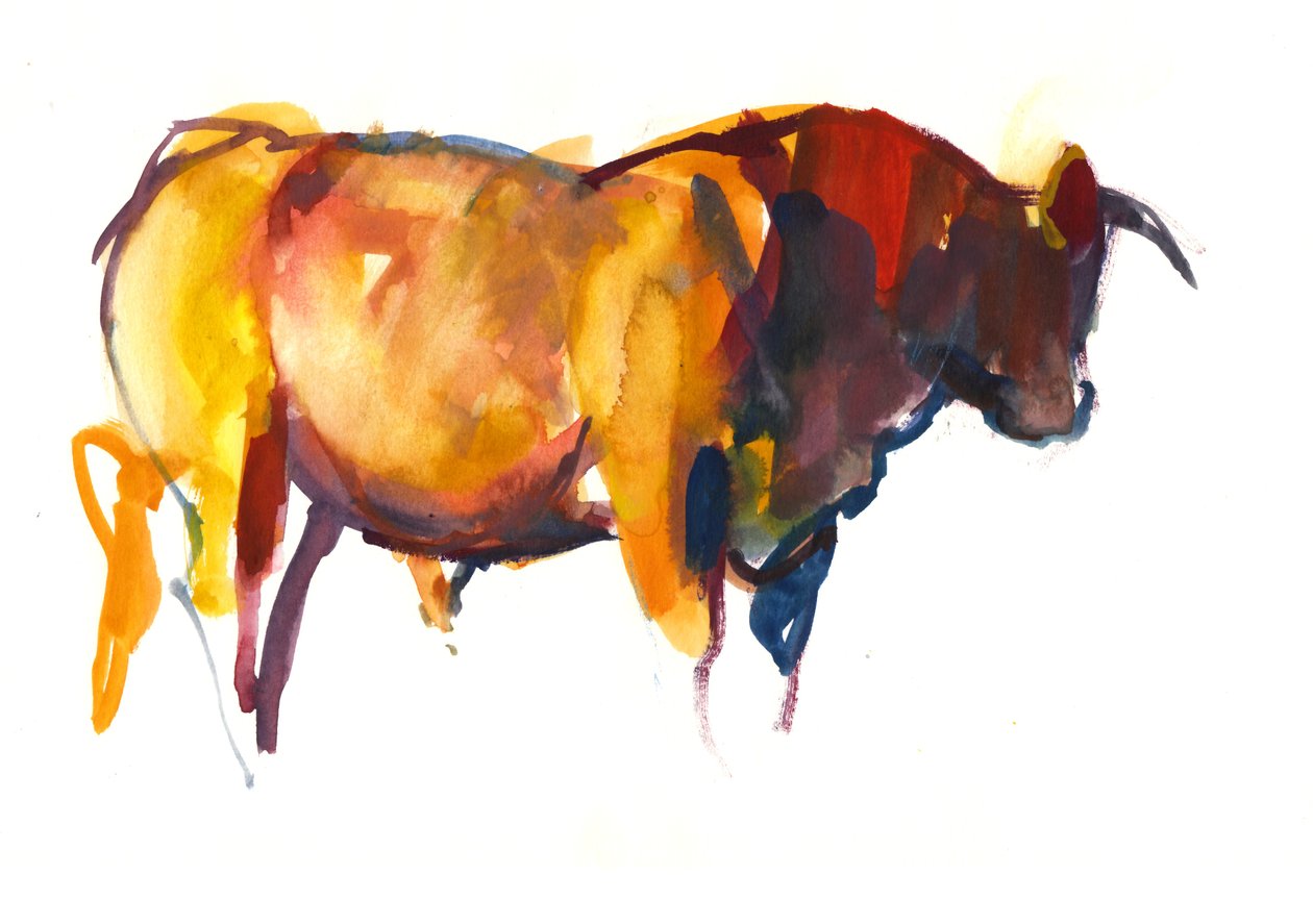 Sunset Bull, 2010 (akwarela i gwasz na papierze) autorstwa Mark Adlington
