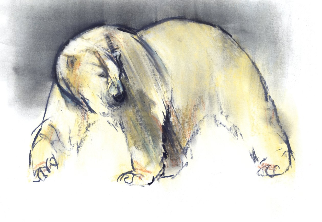 Żółty Duch, 2016, (conté i pastel na papierze) autorstwa Mark Adlington