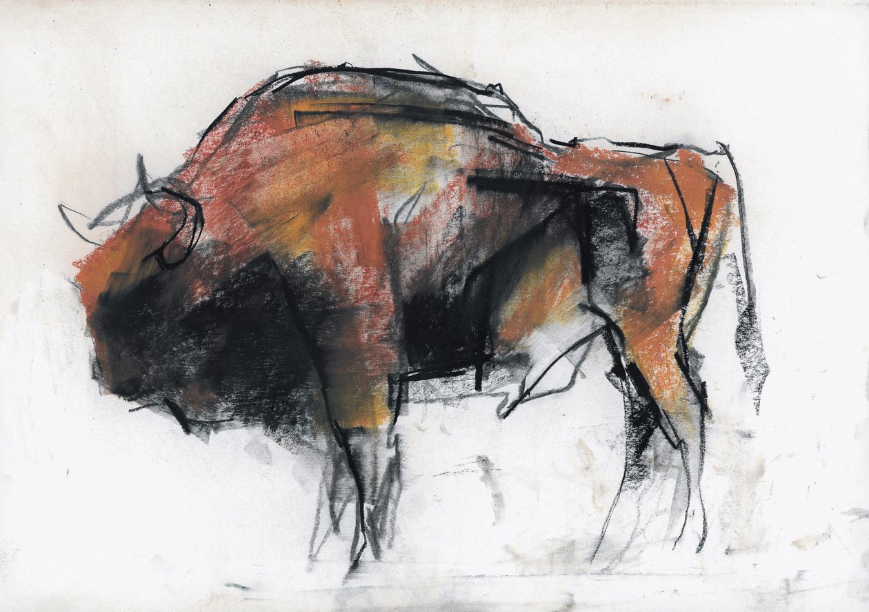 Żubre, Białowieża (węgiel i conte na papierze) autorstwa Mark Adlington
