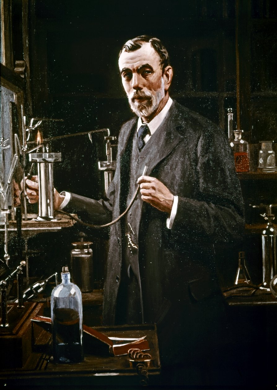 Sir William Ramsay w swoim laboratorium autorstwa Mark Richard Milbanke