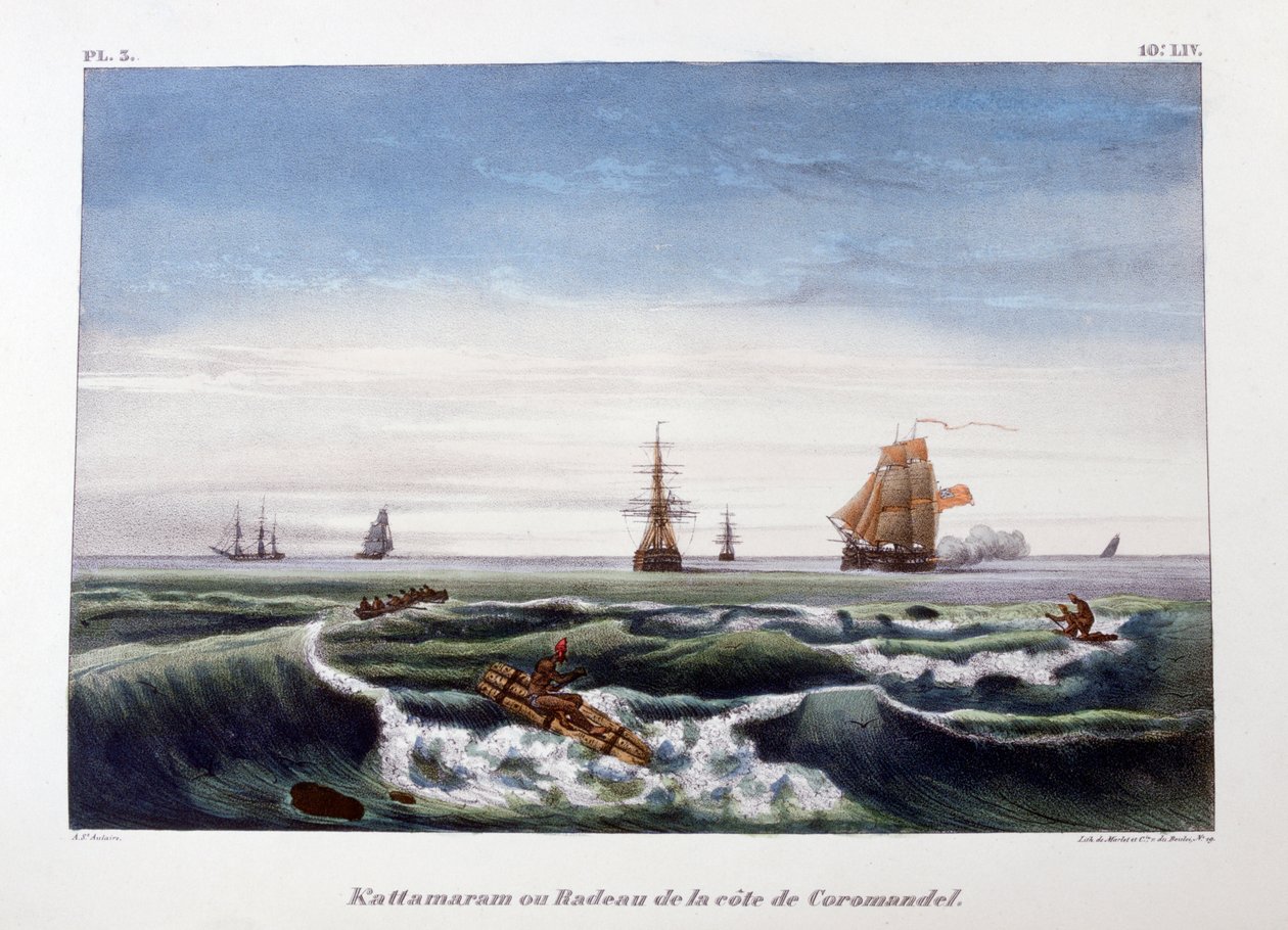 Tratwa u wybrzeży Coromandel, Indie, 1828. autorstwa Marlet et Cie