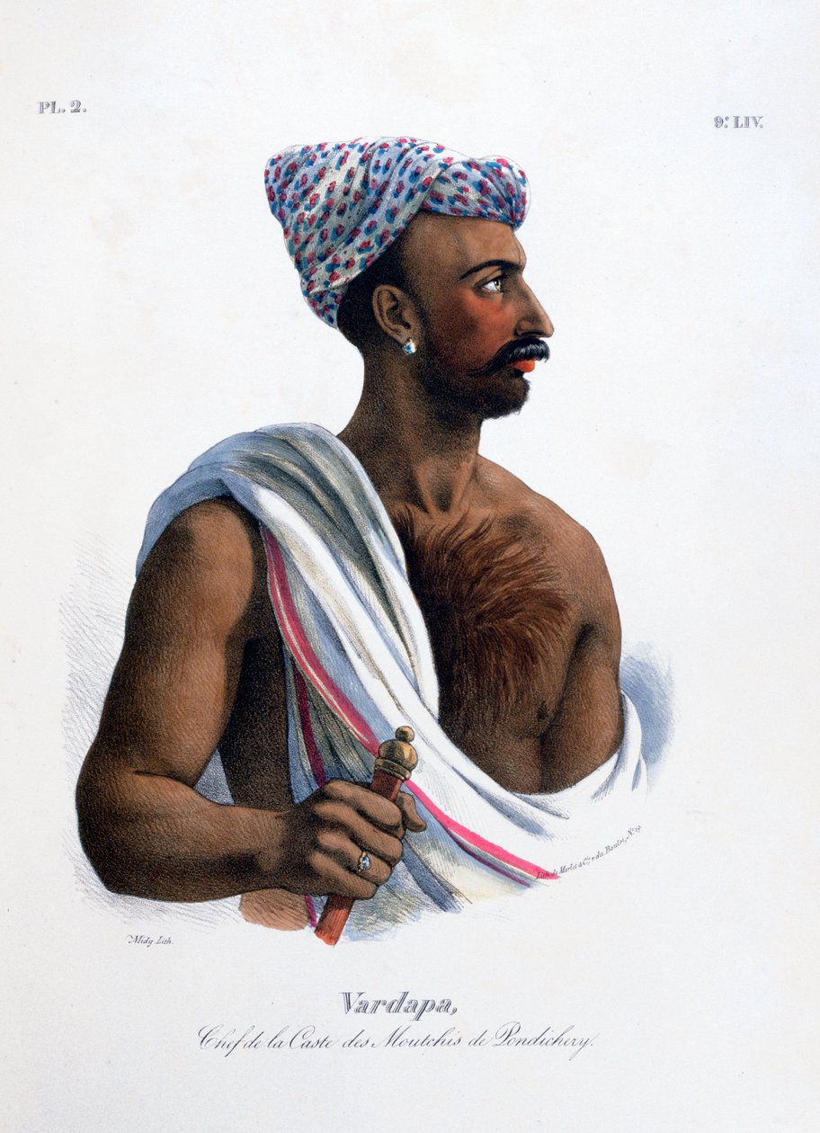 „Szef kasty w Pondicherry Puducherry”, Indie, 1828 r. autorstwa Marlet et Cie