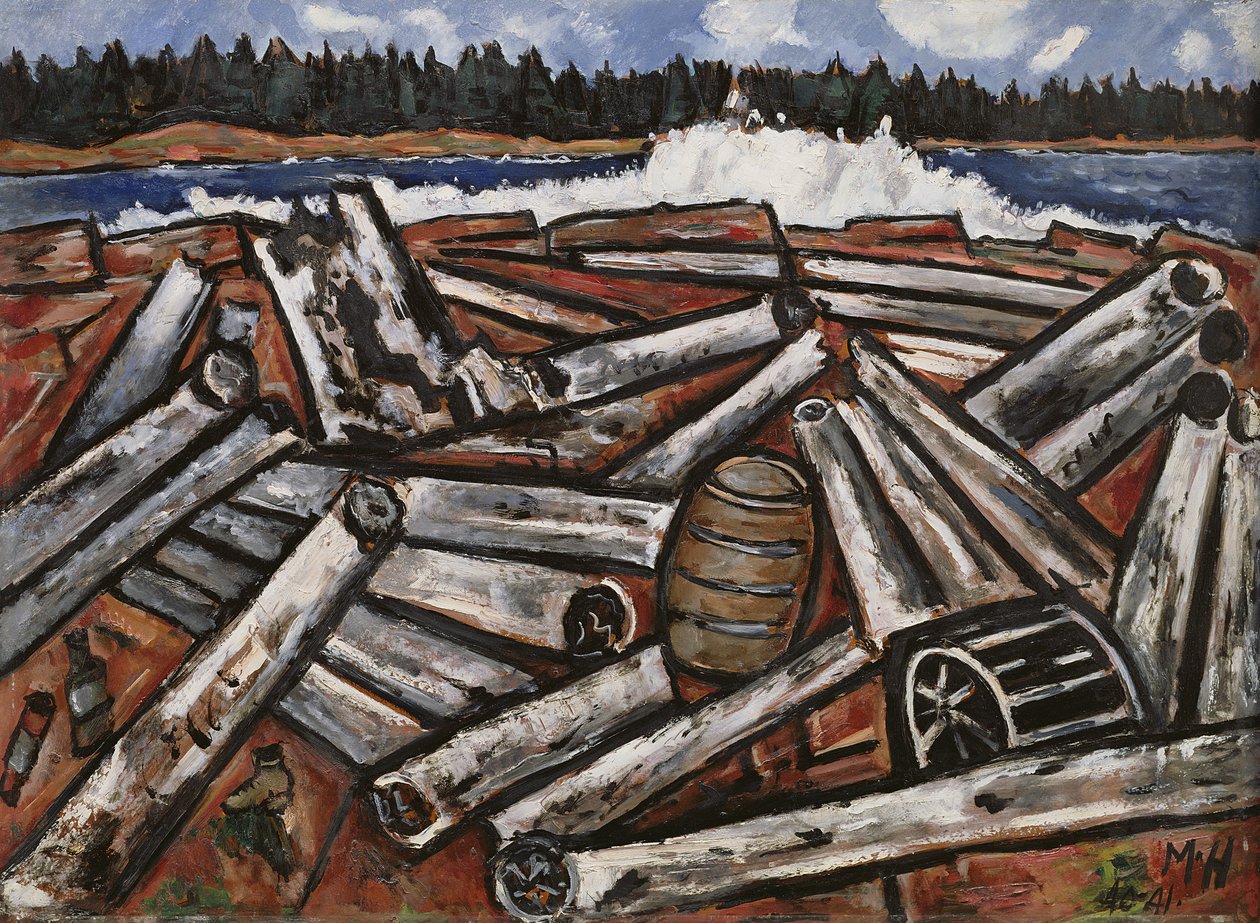 Log Jam, Penobscot Bay, 1940-41 (olej na masonicie) autorstwa Marsden Hartley
