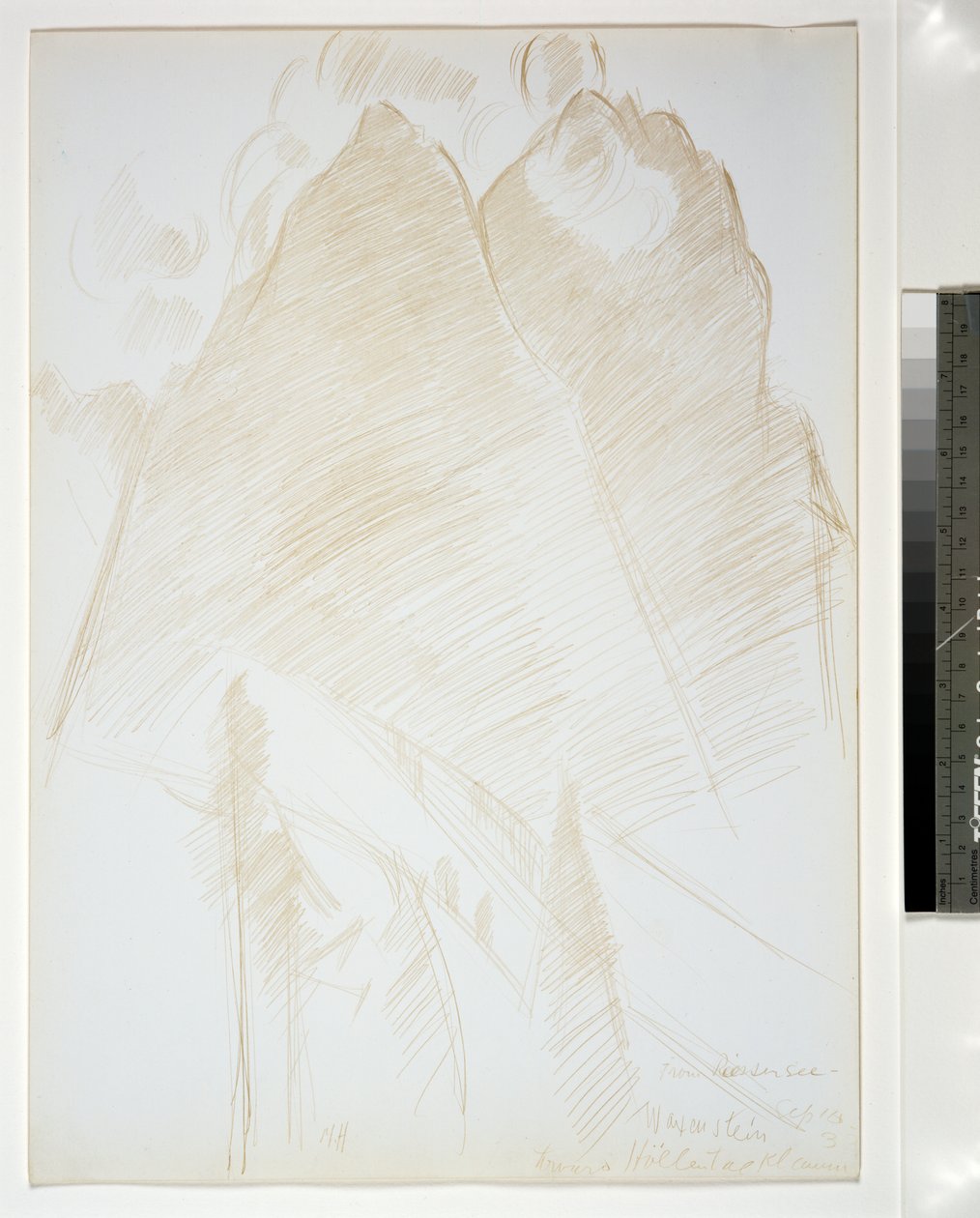 Krajobraz górski, bliźniacze szczyty i drzewa na pierwszym planie, 1933 autorstwa Marsden Hartley